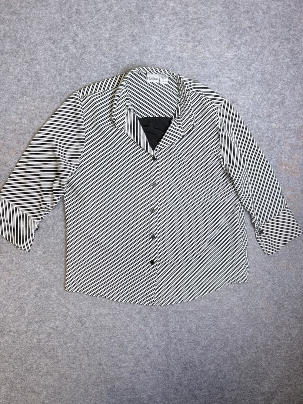 Modern Essentials Women's Large Striped Button Down Shirt Blouse 3/4 Sleeve